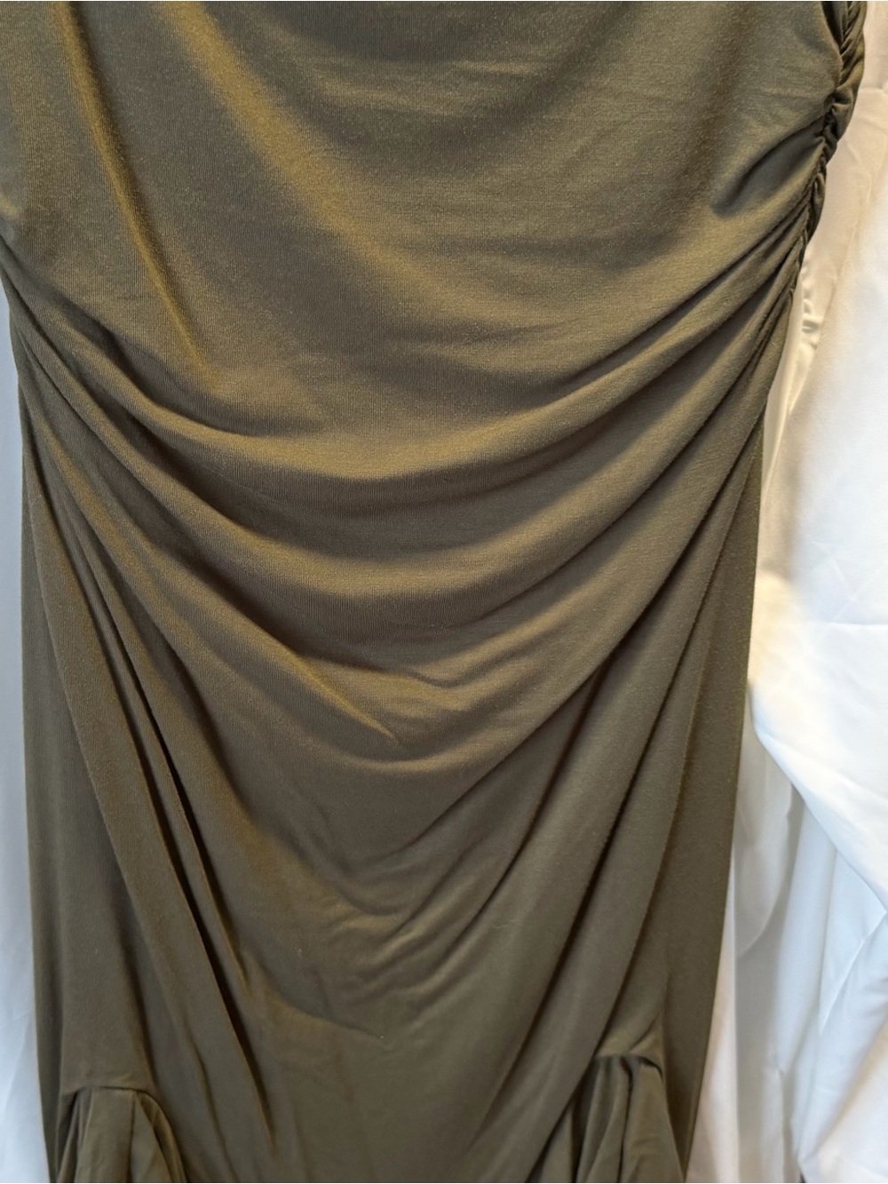 Draped Olive Green Midi Dress
